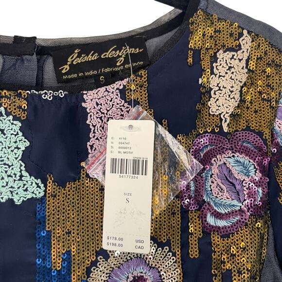 Geisha Anthropologie NWT $178 Size Small Sequin Blue Orla Blouse - Picture 6 of 10